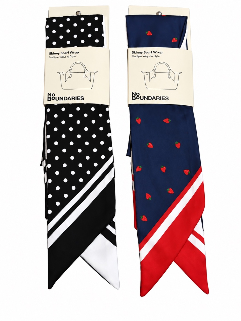 No Boundaries Black Polka Dot & Navy Strawberry Skinny Scarf Duo - Set of 2
